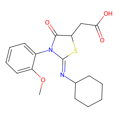 2-(Cyclohexylimino)-3-(2-methoxyphenyl)-4-oxo-5-thiazolidineacetic acid structure