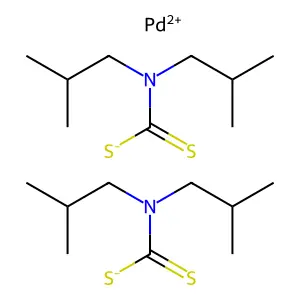 Bis(diisobutyldithiocarbamato)palladium structure