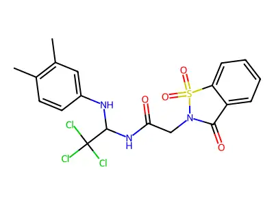 N-{2,2,2-trichloro-1-[(3,4-dimethylphenyl)amino]ethyl}-2-(1,1,3-trioxo-2,3-dihydro-1lambda6,2-benzothiazol-2-yl)acetamide structure