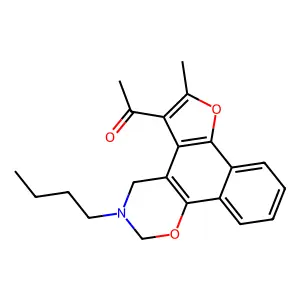 1-(3-butyl-6-methyl-3,4-dihydro-2H-furo[3',2':3,4]naphtho[2,1-e][1,3]oxazin-5-yl)ethanone structure