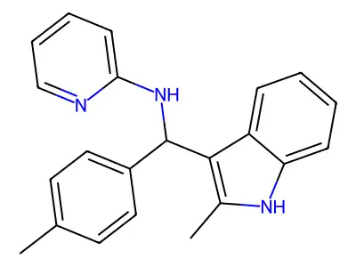 N-[(2-methyl-1H-indol-3-yl)(4-methylphenyl)methyl]pyridin-2-amine structure