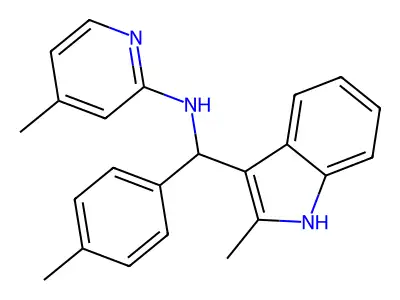 4-methyl-N-((2-methyl-1H-indol-3-yl)(p-tolyl)methyl)pyridin-2-amine structure