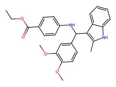 ethyl 4-{[(3,4-dimethoxyphenyl)(2-methyl-1H-indol-3-yl)methyl]amino}benzoate structure
