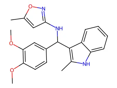 [(3,4-Dimethoxyphenyl)(2-methylindol-3-yl)methyl](5-methylisoxazol-3-yl)amine structure