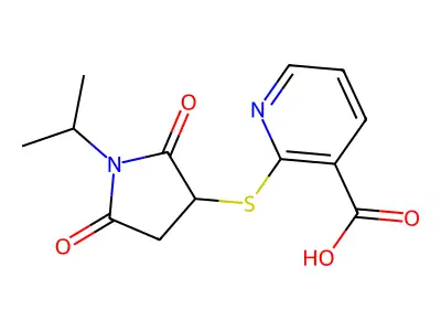 2-((1-Isopropyl-2,5-dioxopyrrolidin-3-yl)thio)nicotinic acid structure