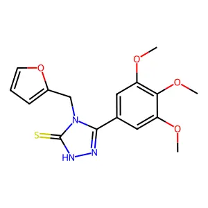 4-(furan-2-ylmethyl)-5-(3,4,5-trimethoxyphenyl)-4H-1,2,4-triazole-3-thiol structure