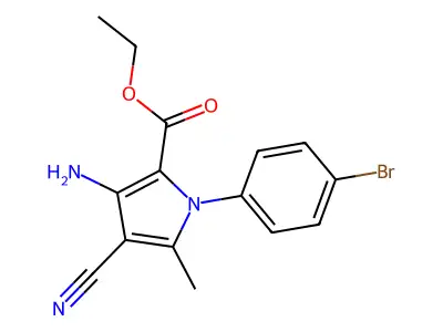Ethyl 3-amino-1-(4-bromophenyl)-4-cyano-5-methyl-1H-pyrrole-2-carboxylate structure
