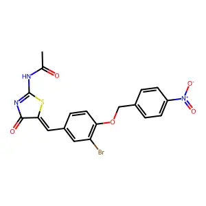 N-[(5Z)-5-[[3-bromo-4-[(4-nitrophenyl)methoxy]phenyl]methylidene]-4-oxo-1,3-thiazol-2-yl]acetamide structure