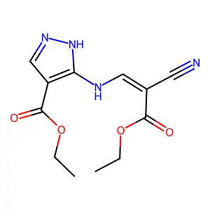 Ethyl-3-(2-carbethoxy-2-cyanoethenyl)amino-1H-pyrazole-4-carboxylate structure