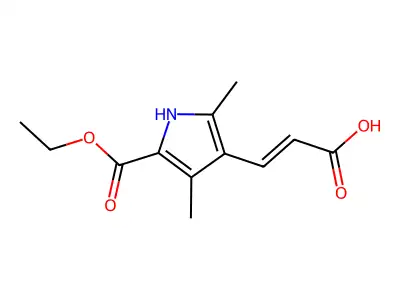 3-(5-ethoxycarbonyl-2,4-dimethyl-1H-pyrrol-3-yl)prop-2-enoic acid structure
