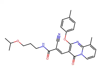 2-cyano-3-[9-methyl-2-(4-methylphenoxy)-4-oxopyrido[1,2-a]pyrimidin-3-yl]-N-(3-propan-2-yloxypropyl)prop-2-enamide structure