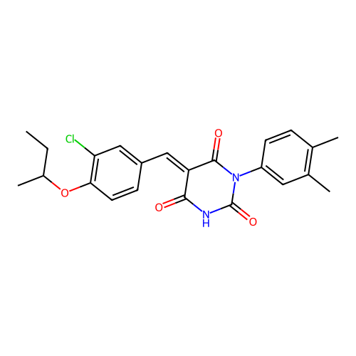 (5E)-5-[(4-butan-2-yloxy-3-chlorophenyl)methylidene]-1-(3,4-dimethylphenyl)-1,3-diazinane-2,4,6-trione structure