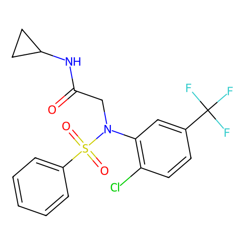N~2~-[2-chloro-5-(trifluoromethyl)phenyl]-N-cyclopropyl-N~2~-(phenylsulfonyl)glycinamide structure