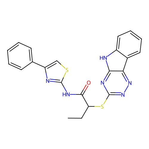 N-(4-phenyl-1,3-thiazol-2-yl)-2-(5H-[1,2,4]triazino[5,6-b]indol-3-ylsulfanyl)butanamide structure