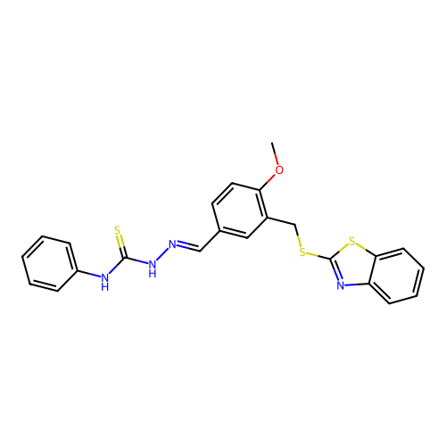 (2E)-2-{3-[(1,3-benzothiazol-2-ylsulfanyl)methyl]-4-methoxybenzylidene}-N-phenylhydrazinecarbothioamide structure