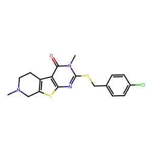 2-{[(4-Chlorophenyl)methyl]sulfanyl}-3,7-dimethyl-5,6,7,8-tetrahydropyrido[4',3':4,5]thieno[2,3-d]pyrimidin-4(3H)-one structure