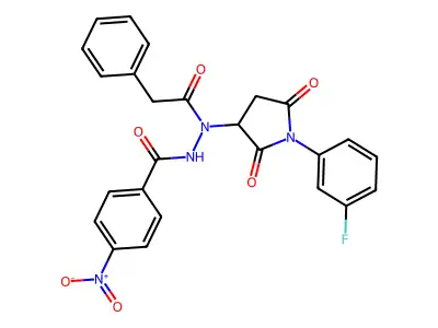 N'-[1-(3-fluorophenyl)-2,5-dioxopyrrolidin-3-yl]-4-nitro-N'-(2-phenylacetyl)benzohydrazide structure