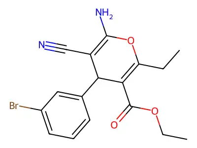 ethyl 6-amino-4-(3-bromophenyl)-5-cyano-2-ethyl-4H-pyran-3-carboxylate structure