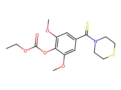 Carbonic acid, 2,6-dimethoxy-4-(4-thiomorpholinylthioxomethyl)phenyl-, ethyl ester structure