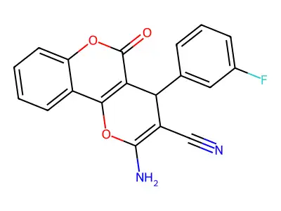 2-amino-4-(3-fluorophenyl)-5-oxo-4H-pyrano[3,2-c]chromene-3-carbonitrile structure