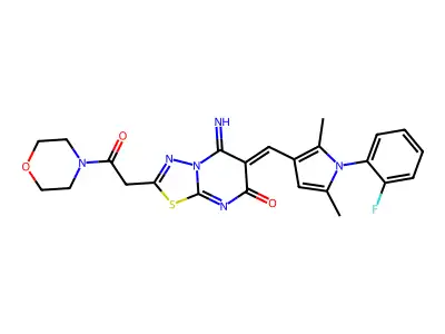6-{[1-(2-Fluorophenyl)-2,5-dimethyl-1H-pyrrol-3-yl]methylidene}-5-imino-2-[2-(morpholin-4-yl)-2-oxoethyl]-5,6-dihydro-7H-[1,3,4]thiadiazolo[3,2-a]pyrimidin-7-one structure
