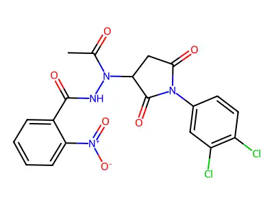 N'-acetyl-N'-[1-(3,4-dichlorophenyl)-2,5-dioxopyrrolidin-3-yl]-2-nitrobenzohydrazide structure