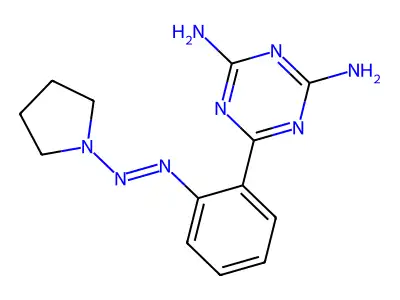 6-{2-[(E)-(Pyrrolidin-1-yl)diazenyl]phenyl}-1,3,5-triazine-2,4-diamine structure