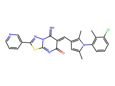 6-{[1-(3-Chloro-2-methylphenyl)-2,5-dimethyl-1H-pyrrol-3-yl]methylidene}-5-imino-2-(pyridin-3-yl)-5,6-dihydro-7H-[1,3,4]thiadiazolo[3,2-a]pyrimidin-7-one structure