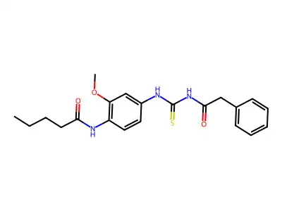 N-[2-methoxy-4-[(2-phenylacetyl)carbamothioylamino]phenyl]pentanamide structure