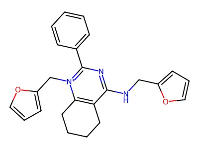 N,1-bis(furan-2-ylmethyl)-2-phenyl-5,6,7,8-tetrahydroquinazolin-1-ium-4-amine structure