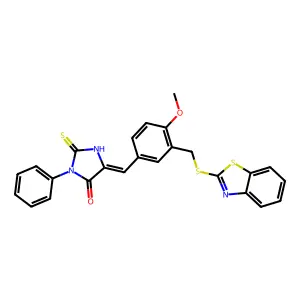 (5Z)-5-[[3-(1,3-benzothiazol-2-ylsulfanylmethyl)-4-methoxyphenyl]methylidene]-3-phenyl-2-sulfanylideneimidazolidin-4-one structure