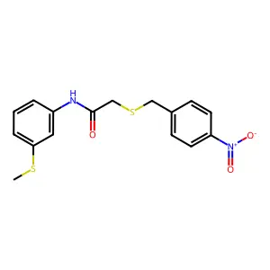 N-(3-methylsulfanylphenyl)-2-[(4-nitrophenyl)methylsulfanyl]acetamide structure