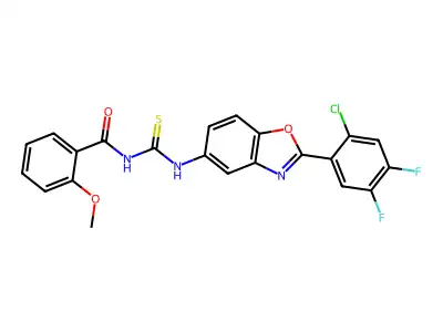 N-[[2-(2-chloro-4,5-difluorophenyl)-1,3-benzoxazol-5-yl]carbamothioyl]-2-methoxybenzamide structure