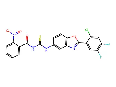 N-[[2-(2-chloro-4,5-difluorophenyl)-1,3-benzoxazol-5-yl]carbamothioyl]-2-nitrobenzamide structure