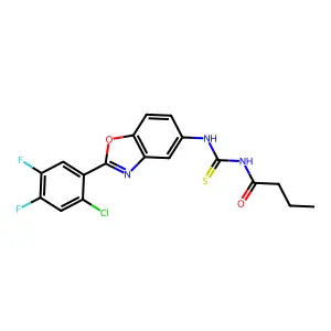 N-[[2-(2-chloro-4,5-difluorophenyl)-1,3-benzoxazol-5-yl]carbamothioyl]butanamide structure