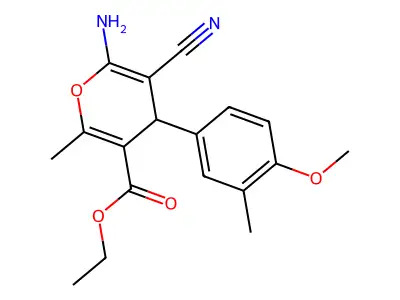 ethyl 6-amino-5-cyano-4-(4-methoxy-3-methylphenyl)-2-methyl-4H-pyran-3-carboxylate structure