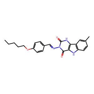 8-methyl-3-[(4-pentoxyphenyl)methylideneamino]-1,5-dihydropyrimido[5,4-b]indole-2,4-dione structure