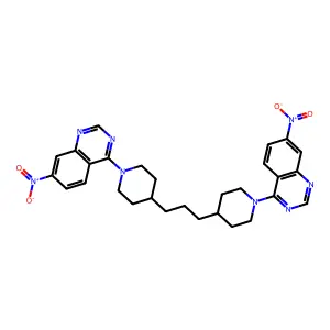 4,4'-(Propane-1,3-diyldi(piperidine-1,4-diyl))bis(7-nitroquinazoline) structure