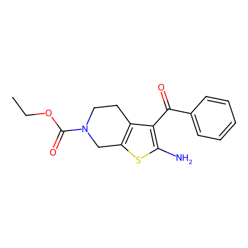 Ethyl 2-amino-3-benzoyl-4,7-dihydrothieno(2,3-c)pyridine-6(5H)-carboxylate structure