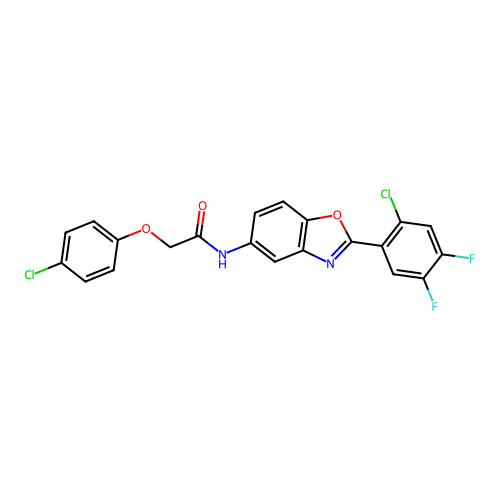 N-[2-(2-chloro-4,5-difluorophenyl)-1,3-benzoxazol-5-yl]-2-(4-chlorophenoxy)acetamide structure