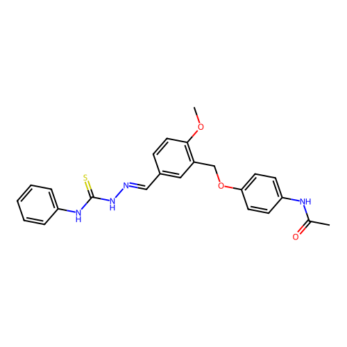 (E)-N-(4-((2-methoxy-5-((2-(phenylcarbamothioyl)hydrazono)methyl)benzyl)oxy)phenyl)acetamide structure