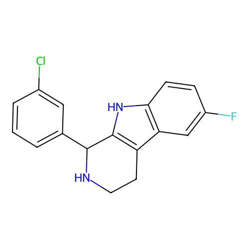 1-(3-chlorophenyl)-6-fluoro-2,3,4,9-tetrahydro-1H-pyrido[3,4-b]indole structure