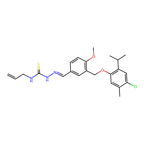 (2E)-2-(3-{[4-chloro-5-methyl-2-(propan-2-yl)phenoxy]methyl}-4-methoxybenzylidene)-N-(prop-2-en-1-yl)hydrazinecarbothioamide structure