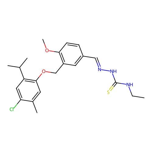 (2E)-2-(3-{[4-chloro-5-methyl-2-(propan-2-yl)phenoxy]methyl}-4-methoxybenzylidene)-N-ethylhydrazinecarbothioamide structure