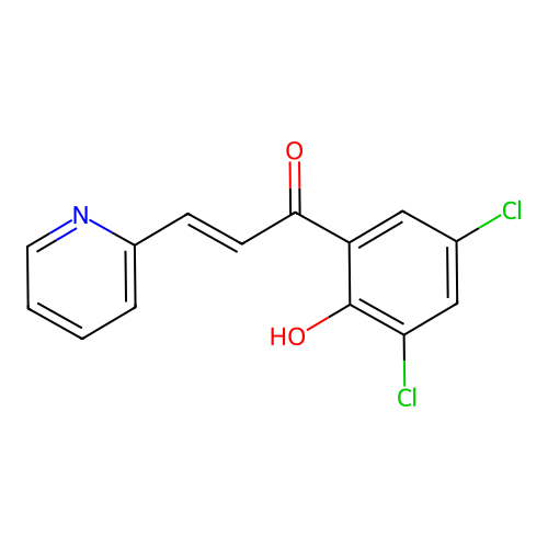 (E)-1-(3,5-dichloro-2-hydroxyphenyl)-3-(pyridin-2-yl)prop-2-en-1-one structure