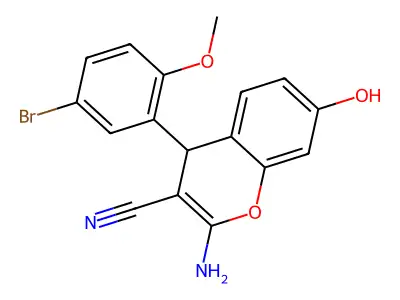 2-amino-4-(5-bromo-2-methoxyphenyl)-7-hydroxy-4H-chromene-3-carbonitrile structure