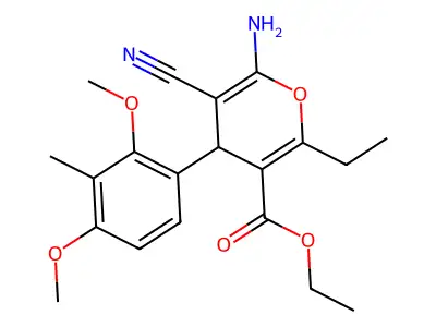 ethyl 6-amino-5-cyano-4-(2,4-dimethoxy-3-methylphenyl)-2-ethyl-4H-pyran-3-carboxylate structure