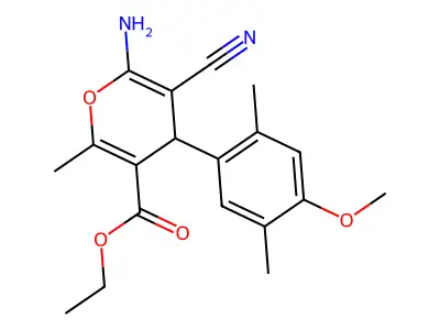 ethyl 6-amino-5-cyano-4-(4-methoxy-2,5-dimethylphenyl)-2-methyl-4H-pyran-3-carboxylate structure