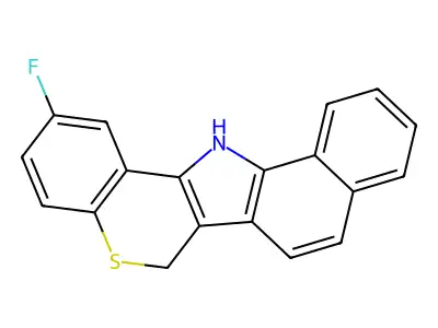 6,13-Dihydro-2-fluoro-benzo(e)(1)benzothiopyrano(4,3-b)indole structure