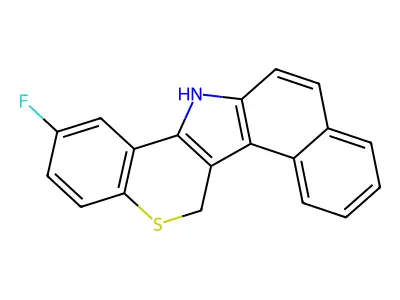 Benzo(g)(1)benzothiopyrano(4,3-b)indole, 6,13-dihydro-3-fluoro- structure